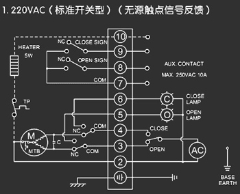 220VAC標準開關(guān)型<a href='http://www.yw9977.cn/Product/diefa/diandongdiefa/' target='_blank'>電動<a href='http://www.yw9977.cn/Product/diefa/' target='_blank'>蝶閥</a></a>接線圖